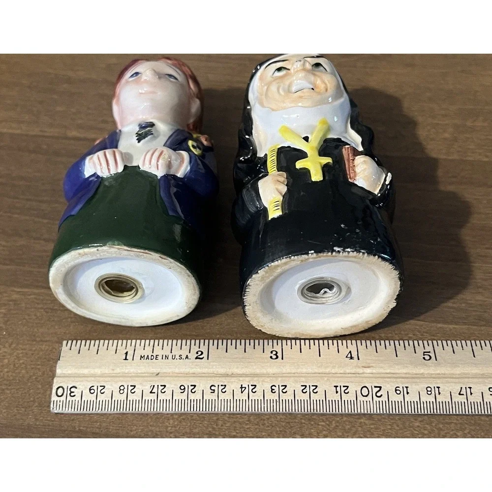 Nun & Catholic School Girl Salt & Pepper Shakers Ceramic Church Religion Vintage
